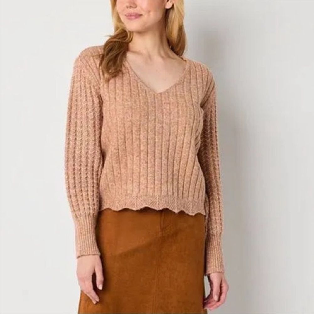 Frye & Co. Long Sleeve Ribbed Knit Textured V-Neck Pullover Sweater